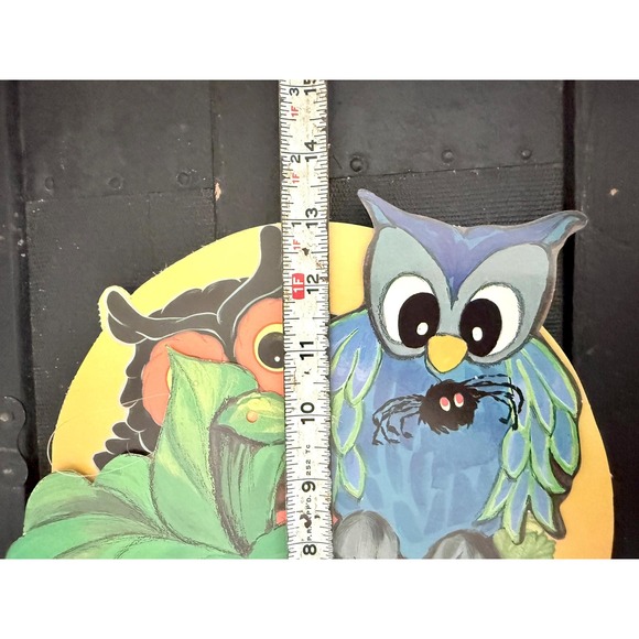 Vintage 1980s Halloween Paper Die-Cut Wall Decor Lot of 2 Owl Bird with Pumpkin - Picture 7 of 8